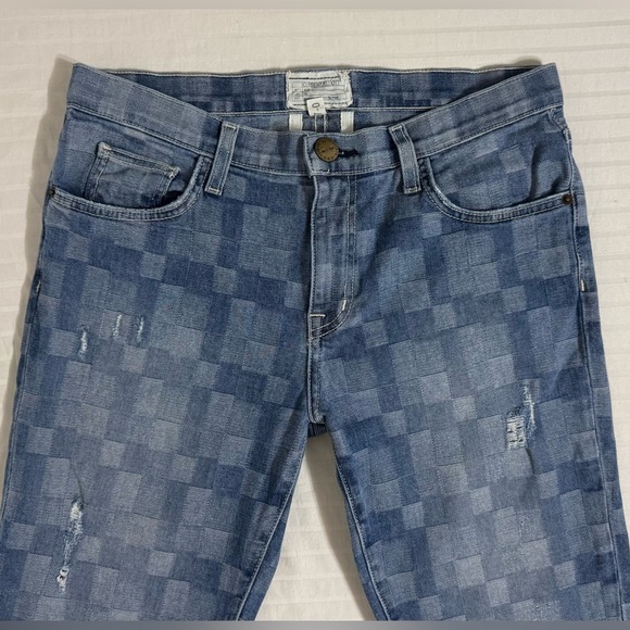 Current/Elliott The Fling Slim Boyfriend Checkered Jeans Distressed Blue Size 27 - Picture 3 of 16